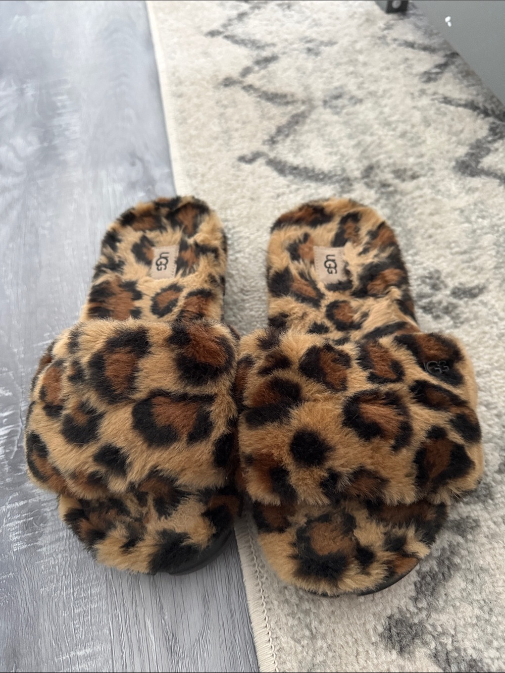 UGG Leopard Print Faux Fur Slide - Brown and Black
